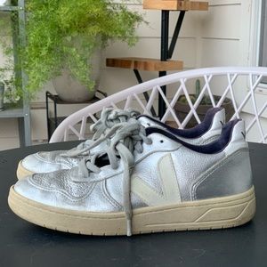 Veja Leather V-10 Metallic Sneakers